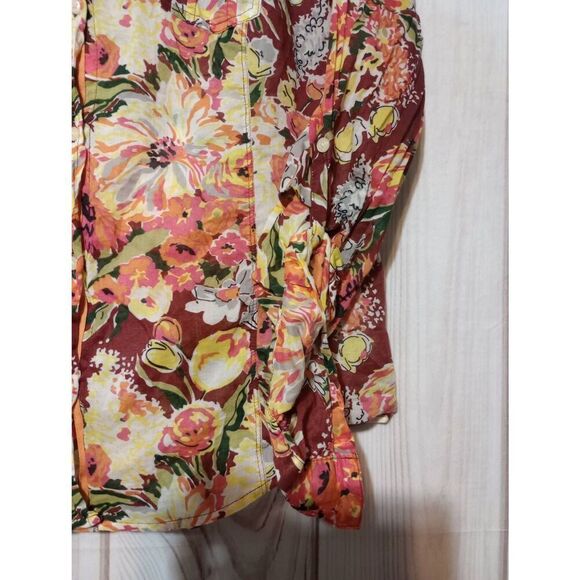 Old Navy Shirt Ladies Extra Large Red Floral Lightweight Button Front‎ Grandma - Picture 4 of 8